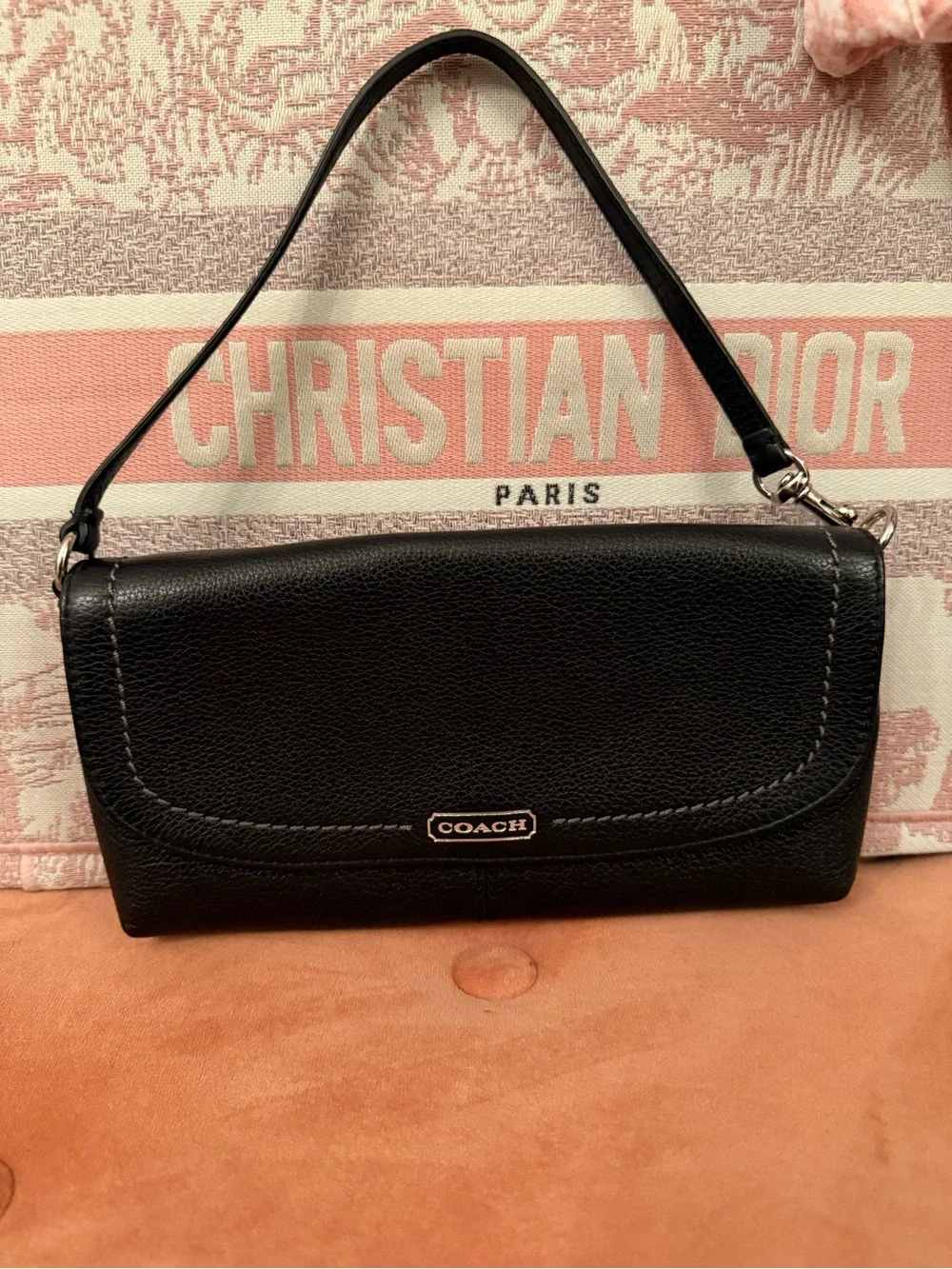 Black leather coach wristlet